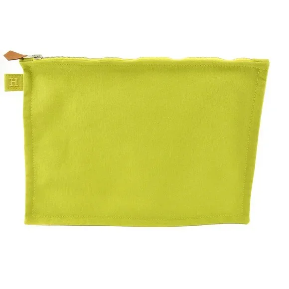 HERMES: Lime Green, Canvas & "H" Logo Medium Travel/Cosmetic/Toiletry Bag (mo) - Picture 1 of 12